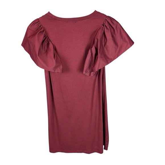 TCEC Slightly oversized Maroon T-shirt Dress with Ruffle Sleeves - Picture 3 of 5